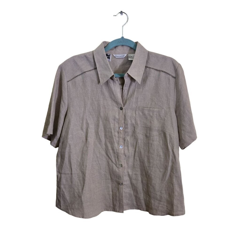 Richard Malcolm Beige Irish Linen Button-Up Neutral Beige Shirt Size L